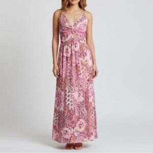 ANGIE Pink Paisley Maxi Dress Twist Front Cut Out Boho Size S NWT